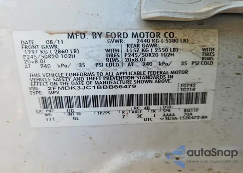 2011 Ford Edge Sel z USA, uszkodzony, nr VIN 2FMDK3JC1BBB66479